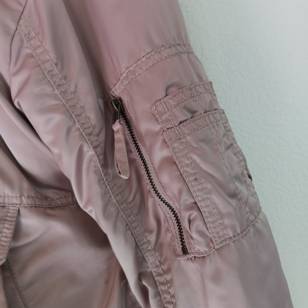 American Eagle Bomber Jacket Womens Large Pink Sherpa Lined Hooded Utility Coat - Picture 8 of 10